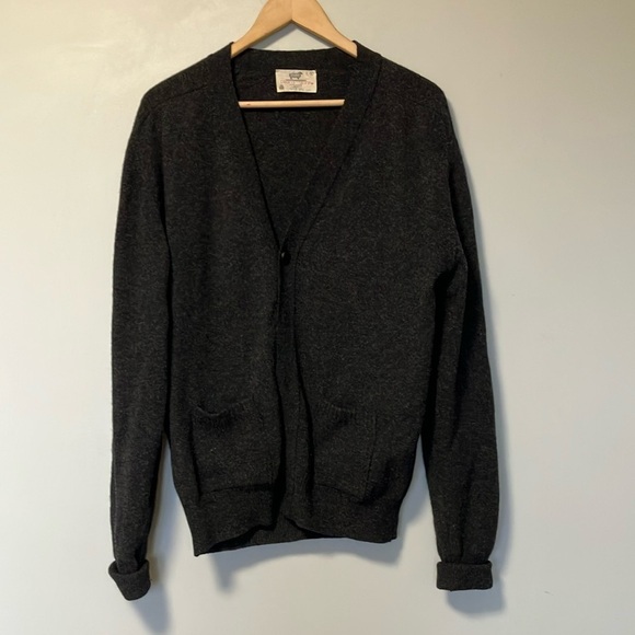 Lord Jeff Vintage 100% Virgin Lambswool Charcoal Grey Cardigan Sweater - Picture 1 of 5